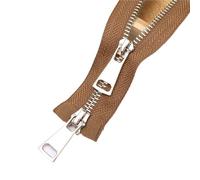 Two Way Separating Zipper， Copper Two-Way Open-Ended Double Slider Metal Zipper Size 5 70cm 2PC(Brown)