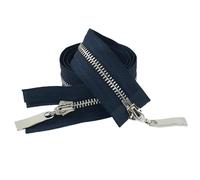 Two Way Separating Zipper， Two Way Double Slider 5 Metal Zipper Auto Lock(DeepBlueSilver,100cm)