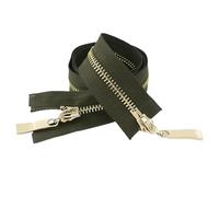 Two Way Separating Zipper， Two Way Double Slider 5 Metal Zipper Auto Lock(DeepGreenGold,80cm)