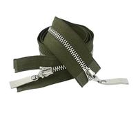 Two Way Separating Zipper， Two Way Double Slider 5 Metal Zipper Auto Lock(Green3Silver,80cm)