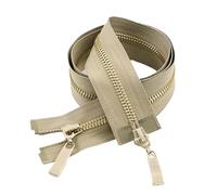 Two Way Separating Zipper， Two Way Double Slider 5 Metal Zipper Auto Lock(KhakiGold,80cm)