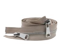 Two-Way Zip 5# Double-Headed Bidirectional Silver-Plated Metal Zipper Down Jacket Clasp for Leather Clothing for Coat(Khaki-120cm)