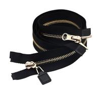 Two-Way Zip 5# Metal Double-Ended Zipper PU Leather Pull Tab Down Jacket Cotton Coat Front Placket Two-Way(BlackGold-100cm)