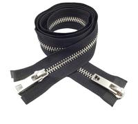 Two-Way Zip 8# Coarse-Tooth Metal Zipper with Pure Copper Platinum Teeth, Two-Way Coat/Down Jacket Pull(BlackSliver-100cm)