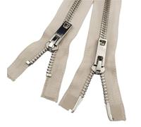 Two-Way Zip 8# Coarse-Tooth Metal Zipper with Pure Copper Platinum Teeth, Two-Way Coat/Down Jacket Pull(BeigeSliver-70cm)