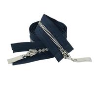 Two Way Zip 80/100/120cm 5# Metal Zipper Tape with Double Sliders Jacket Coat Closure Zippers Garment DIY Zips Repair(DeepBlueSilver,120CM_NO5)