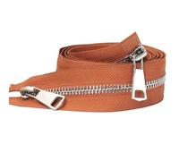 Two Way Zipper 5# Double-Headed Bidirectional Silver-Plated Metal Zipper Down Jacket Clasp for Leather Clothing for Jackets(Brown-120cm)