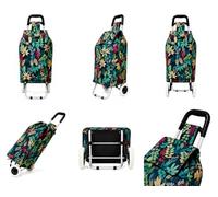 Two Wheeler Shopping Trolley on Wheels, 57L Foldable Large Capacity 2 Wheel Grocery Granny Cart with Secure Lid Shopping Bags for the Elderly, Laundry, 30kg Limit (Leaf Dr/Green)