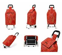 Two Wheeler Shopping Trolley on Wheels, 57L Foldable Large Capacity 2 Wheel Grocery Granny Cart with Secure Lid Shopping Bags for the Elderly, Laundry, 30kg Limit (Deer Red)