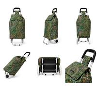 Two Wheeler Shopping Trolley on Wheels, 57L Foldable Large Capacity 2 Wheel Grocery Granny Cart with Secure Lid Shopping Bags for the Elderly, Laundry, 30kg Limit (Flower Green)