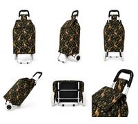 Two Wheeler Shopping Trolley on Wheels, 57L Foldable Large Capacity 2 Wheel Grocery Granny Cart with Secure Lid Shopping Bags for the Elderly, Laundry, 30kg Limit (Deer Black)