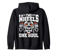 Two Wheels One Soul Biker Skull Motorcycle Rider Zip Hoodie