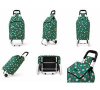 Two wheerler Shopping Trolley on Wheels, 57L Foldable Large Capacity 2 Wheel Grocery Granny Cart with Secure Lid, Shopping Bags for the Elderly, Laundry, 30kg Limit (Butterfly Green)