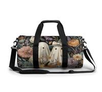 Two Whimsical Ghosts Wildflowers Travel Gym Bag for Women Men Cylindrical Duffle Bag Sport Workout Bag with Shoulder Strap