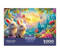 Two White Bunnies in Forest Flowers 1000-Piece Jigsaw Puzzle Cute Rabbit Brain Training for Adults & Kids 70x50cm/1000pcs
