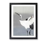 Two White Cranes By Ohara Koson Asian Japanese Framed Print | A2 Black Framed Wall Art | Ready to Hang | Asian Animal Picture | Living Room Bedroom Lounge Office