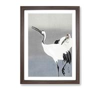 Two White Cranes By Ohara Koson Asian Japanese Framed Print | A4 Walnut Framed Wall Art | Ready to Hang | Asian Animal Picture | Living Room Bedroom Lounge Office