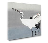 Two White Cranes by Ohara Koson Canvas Print | Gallery Wrapped 30mm Frame Wall Art | 14x14 inches | Ready to Hang | Modern Picture | Living Room Bedroom Lounge Office