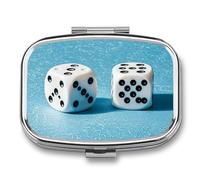 Two White Dice Pill Box 2 Compartments Portable Travel Pill Case Mini Medicine Organizer for Pocket Purse Metal Waterproof Medicine Container Holder Vitamin Fish Oil