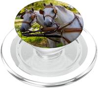 two white horses at a carriage against a green park PopSockets PopGrip for MagSafe