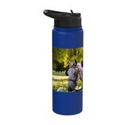 Two White Horses at a Carriage Against a Green Park Stainless Steel Insulated Water Bottle