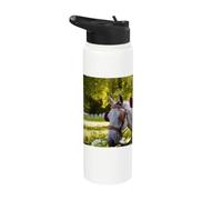 Two White Horses at a Carriage Against a Green Park Stainless Steel Insulated Water Bottle