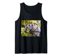 Two White Horses at a Carriage Against a Green Park Tank Top