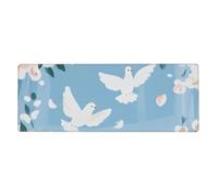 Two White Little Bird Flowers Mouse Pad In Big Extended Non-Slip Rubber Base Mousepad With Stitched Edges Gaming Pc Desktop Large Mouse Pad 11.8x31.5