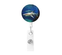 Two White Sharks Badge Reels Retractable with Belt Clip, Lightweight Plastic Name Card Holder Retractable Keychain ID Badge Holder Funny Name Badge Clip for Work Nurse Gifts