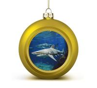 Two White Sharks Christmas Balls Ornaments 4PCS Christmas Tree Hanging Ball Personalization Golden-Style Xmas Trees Ball Pendant for Holiday Party Decoration Supplies