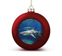 Two White Sharks Christmas Balls Ornaments 4PCS Christmas Tree Hanging Ball Personalization Red-Style Xmas Trees Ball Pendant for Holiday Party Decoration Supplies
