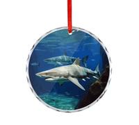 Two White Sharks Glass Circular Pendant Personalization Christmas Tree Hanging Ornaments Funny Round Glass Hanging Pendants Holiday Decor for Party Xmas Wedding