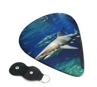 Two White Sharks Guitar Picks 6 Pack with Leather Guitar Pick Holder Keychain, Plectrum Key Fob Cases Bag, Abstract Art Plectrum for Acoustic Electric Guitar, Ukulele 0.71mm