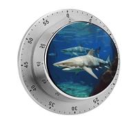 Two White Sharks Kitchen Timer - Mechanical Visual Timer, Stainless Steel Digital Timers with Magnetic Base Egg Timers for Hard Boiled Eggs 60-Minute Countdown Kitchen Clock for Cooking