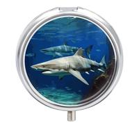Two White Sharks Pill Box, 3 Compartment Small Pill Case Waterproof Travel Pill Organizer for Pocket Or Purse Portable Mini Medicine Tablet Vitamin Holder Pill Case