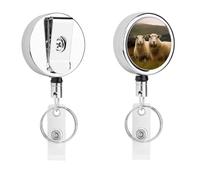 Two White Sheep Badge Reel Retractable Stainless Steel Badge Holder Convenient to Carry Sturdy ID Card Buckle Name Card Badges Clip for Office Doctor Nurse