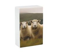 Two White Sheep Cigarette Case Anti-Squeezing Waterproof Cigarette Packing Box with Lightweight Pocket Cigarette Storage Case for Men Women Gifts