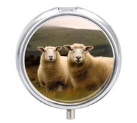 Two White Sheep Pill Box Medicine Pill Organizer 3 Compartment Daily Pill Case Small Pill Container Round Pill Holder Travel Pill Box Metal Pill Case for Purse Pocket