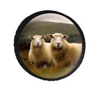 Two White Sheep Spare Tire Cover PVC Leather Spare Wheel Cover Dustproof Waterproof Jeep Tire Cover for 28inch Camper, RV Trailer, Truck, SUV Fit Diameter 28-34 Inch