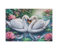 Two White Swans Among Lotus Flowers on Pond 300 Pieces Jigsaw Puzzles For Men Educational Decompression Adults Anxiety Memory Care Mothers Valentines Cardboard 300 PCS