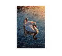 Two White Swans On Sunset Lake Wall Art, Serene Nature Decor For Living Room And Bedroom Poster Wall Art Canvas Aesthetic Cover Poster Vintage Music And Movies Decorative Painting for Living Room Bed