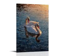 Two White Swans On Sunset Lake Wall Art, Serene Nature Decor For Living Room And Bedroom Poster Wall Art Canvas Aesthetic Cover Poster Vintage Music And Movies Decorative Painting for Living Room Bed