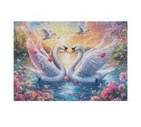 Two White Swans with Pink Wings And Red Hearts 300 Pc Classic Jigsaw Puzzle Puzzle for Adults Hard Challenging Hobby Home Decor Poster High-grade Rigid Cardboard 300 PCS