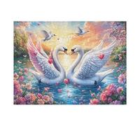Two White Swans with Pink Wings And Red Hearts 500 Piece Jigsaw Puzzle for Adults Jigsaw Weekend Craft Activity Parent Child Bonding Vibrant Design Perfect Festival Gift 500 PCS