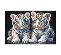 Two White Tiger Cubs on Dark Ground 1000 Piece Jigsaw Puzzle for Adults Jigsaw Weekend Chill Out Activity Challenging Colourful Puzzle for Friends 1000 PCS