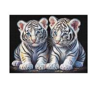 Two White Tiger Cubs on Dark Ground 500 Piece Jigsaw Puzzle for All Ages New Year Gift Idea Fresh Start Print Stress Relief Home Decor 500 PCS
