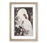 Two White Turkeys by Theo Van Hoytema Framed Print | A2 Oak Framed Wall Art | Ready to Hang | Modern Animal Picture | Living Room Bedroom Lounge Office