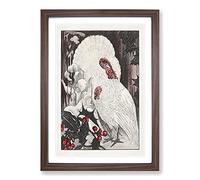Two White Turkeys by Theo Van Hoytema Framed Print | A2 Walnut Framed Wall Art | Ready to Hang | Modern Animal Picture | Living Room Bedroom Lounge Office