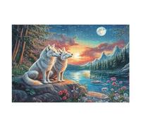 Two White Wolves by Moonlit Lake with Pines 1000 Pcs Jigsaw Puzzle Bundle Family Puzzle Lovers Fun Family Game Mindful Activity Spring Durable Cardboard 1000 PCS