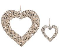 Two Wicker Heart Hanging Decorations - Medium & Small. 2 Hearts.